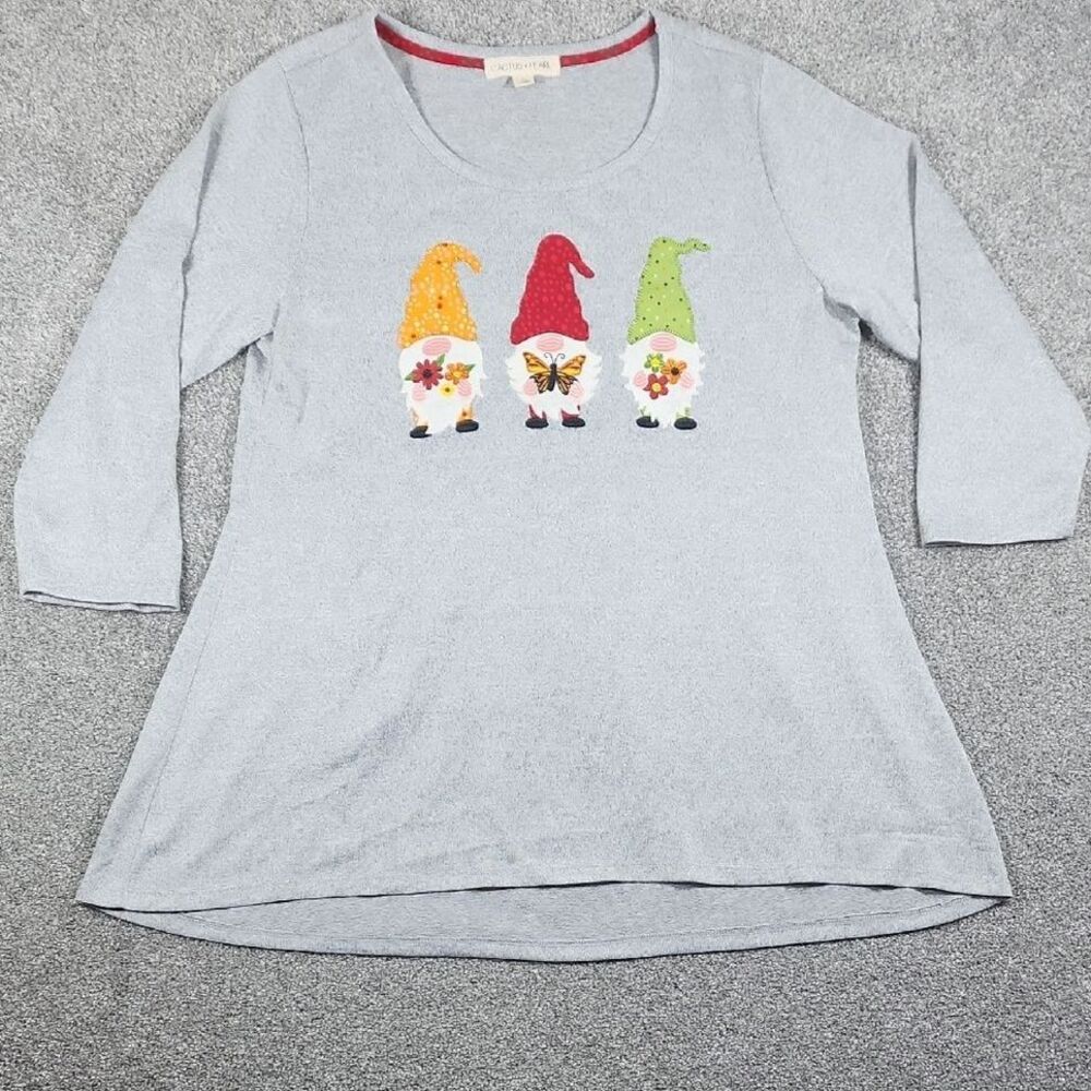 Cactus + Pearl Gray Long Sleeve Top With Gnome Graphics Women's Size Large